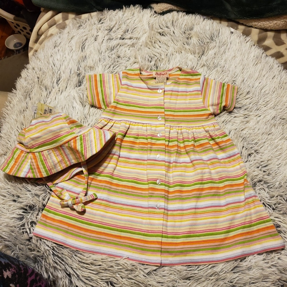 Girls Zutano Tropical Stripe Dress & Hat 6 12 Mo